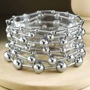 Silver Shiny Ball Stretch Beaded Bracelet NWT